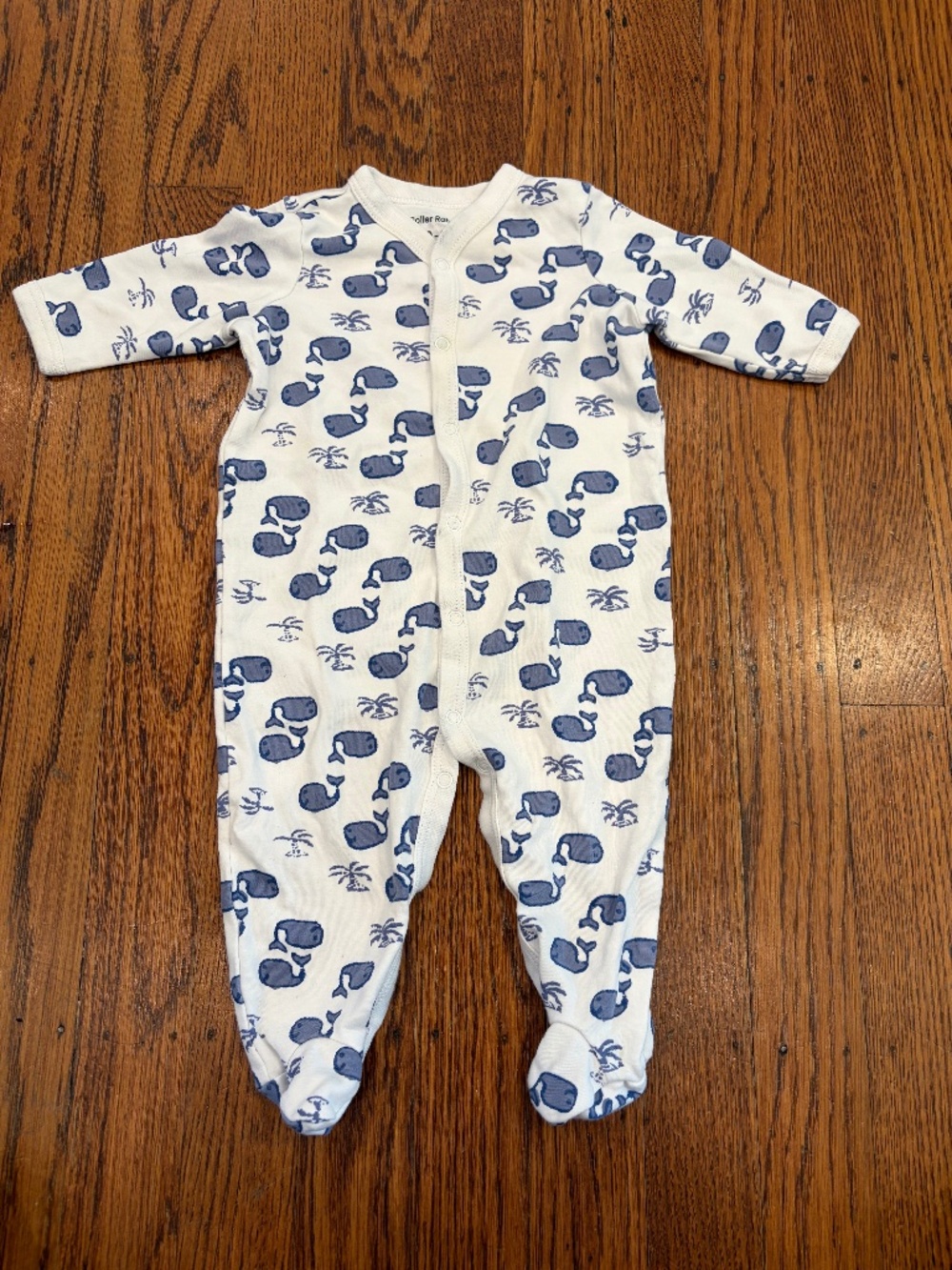 🐋 Roller Rabbit Blue Whale Snap Footie (0–3M)